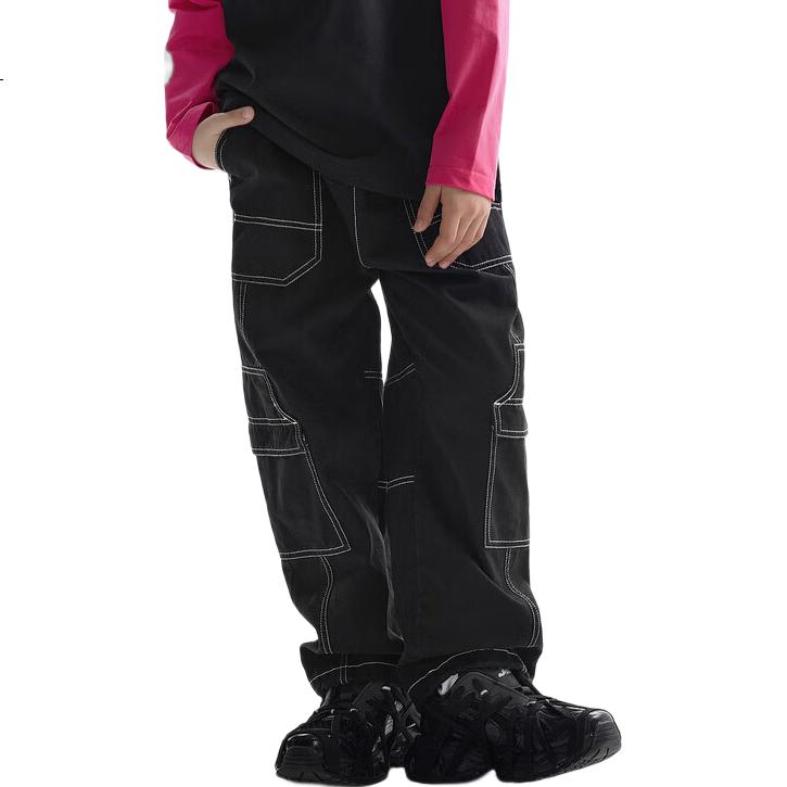 MQD Children's Clothing, Boys' Autumn New Style, Street Fashion Multi-Pocket Versatile Casual Pants, Black, Size 140