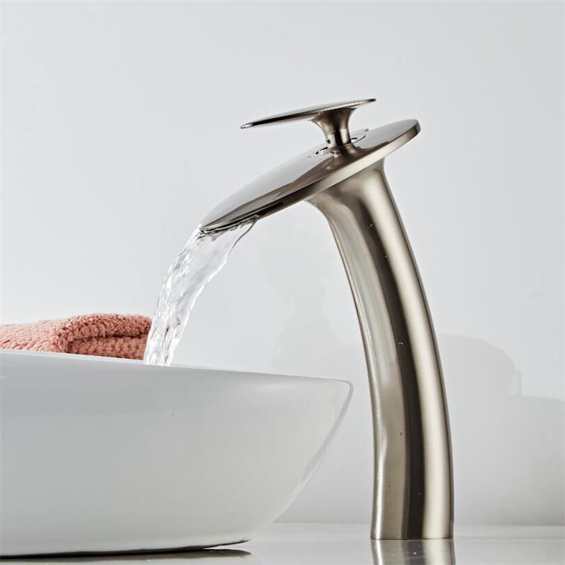 Basin Faucet Nickel Waterfall Faucet Brass Brushed Gold Bathroom Faucet Bathroom Basin Faucet Mixer Tap Hot and Cold Sink Faucet
