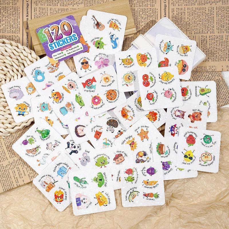 120PCS Encouraged Stickers Pun Homophonic Terrier Cartoon Fruit Cute Animal Kindergarten Enlightenment Kids Stickers