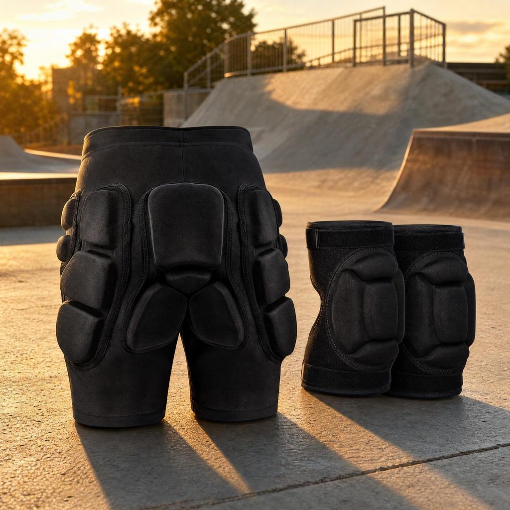Padded Shorts with Knee Pads Breathable for Skating, Training