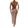 European Style Holiday Beach Knit Cover-up Dress - Backless and Hollow Out Design for Women, 2026