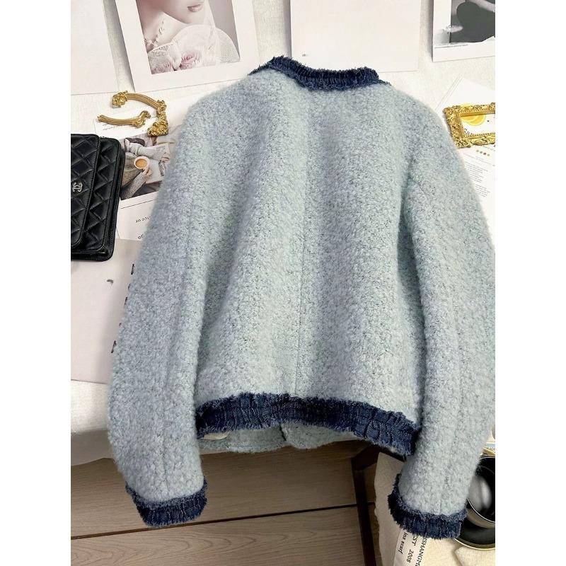 Elegant Blue Quilted Style Short Coat Thickened Down Filled French Jacket Autumn Winter Fashion Women Outerwear