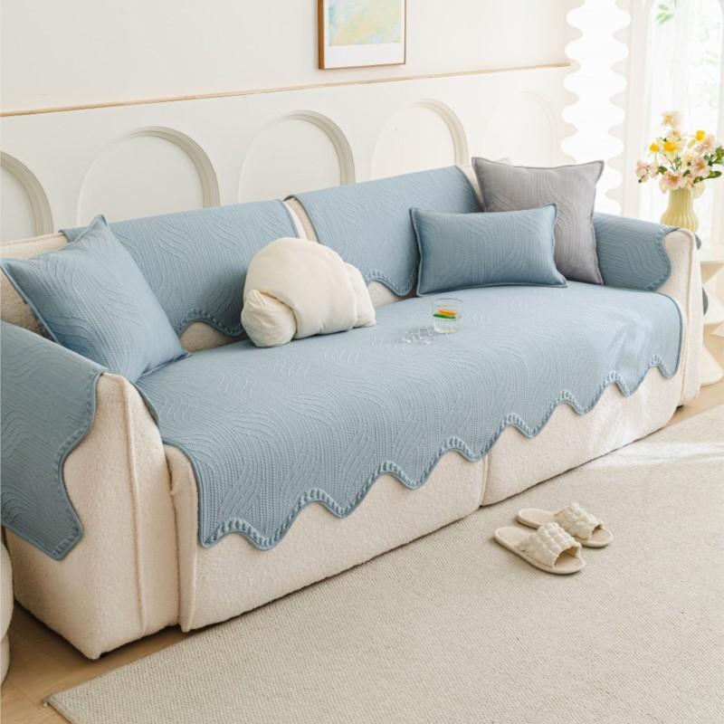 Solid Chenille Sofa Cover Non-Slip  Summer Cooling Irregular Couch Protector Elegant Home Decor Throw Cushion Slip-Resistant