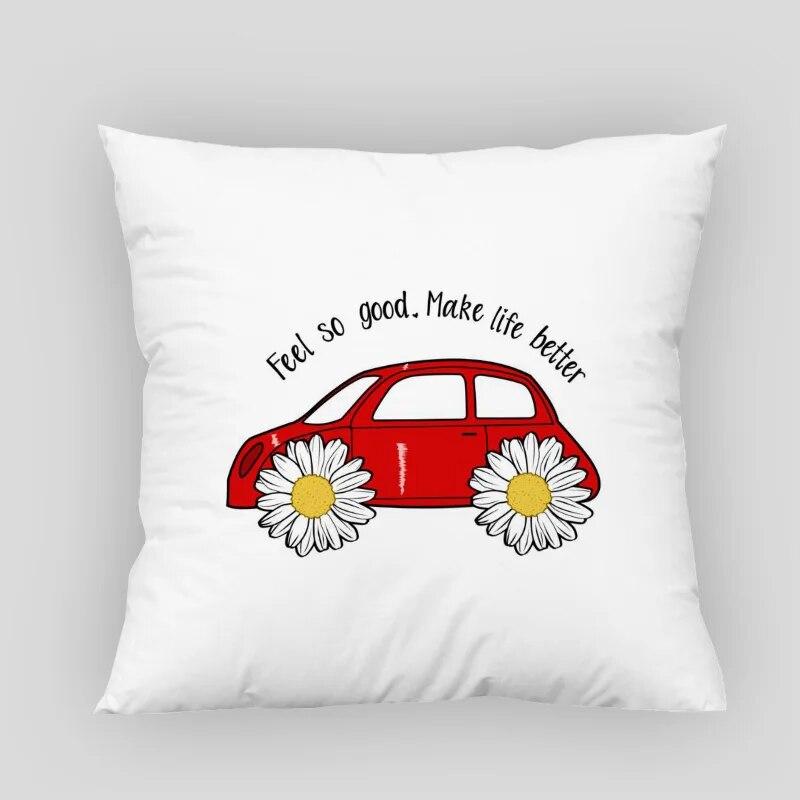 

Подсолнух, белая хризантема, пчела, желтая наволочка для дома, гостиной 40x40cm