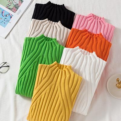2022 Autumn Pullover Knitted Sweater Women Long Sleeve Office Lady Jumper Sweater Slim Solid Sweaters Casual Tops  17041