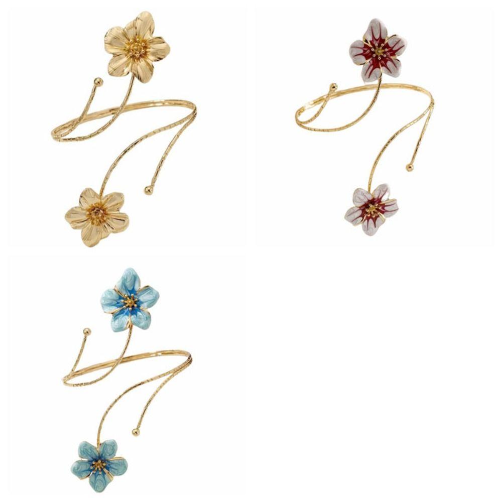 Enamel Glaze Flower Bracelet Floral Armband Elegant Open Arm Bangle  Gift