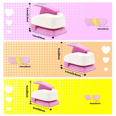 3pcs Paper Cutter for Crafts Hole Puncher Punches Tool Set 3/8 5/8 1 Inch Heart Paper Shapes for Card Making Custom Scrapbooking