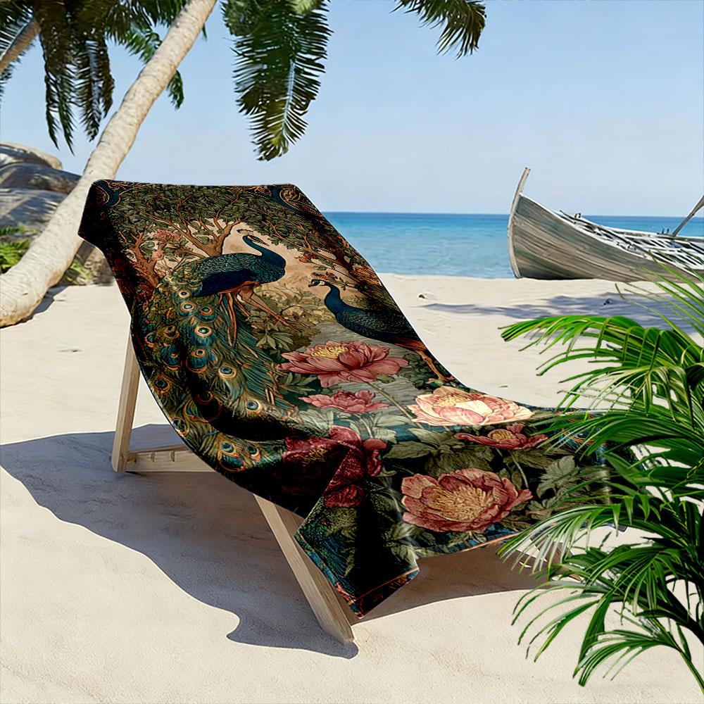 Vintage Peacock Garden Design Beach Towel Quick-drying for Travel Outdoor Sports Jogging Beach and Swimming