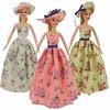 New! Doll Clothes Floral Printing Dress For 29-30cm Doll With Hat Fashion Princess Dress Up Toys For