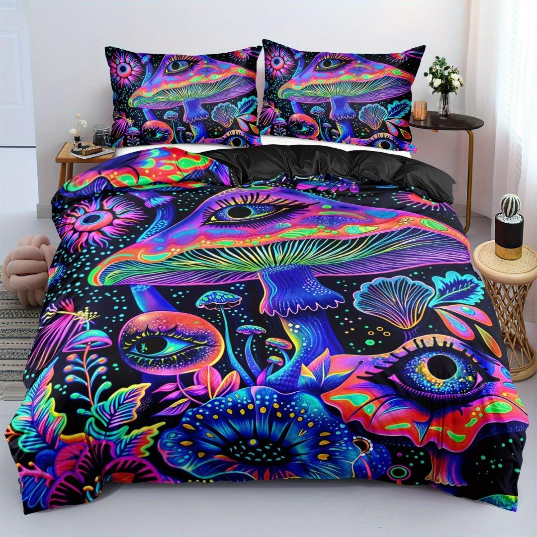 

3pcs Colored Mushrooms 3D Printed Bedding Set Cozy Comfortable Duvet Cover King Queen Twin Size Birthday Gift Bedroom Decoration EU Single 135x200cm