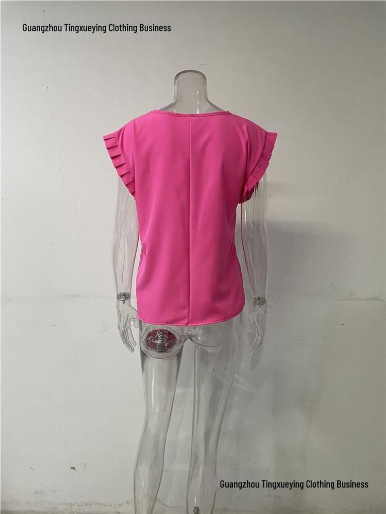 Women's Short Sleeve Round Neck Pleated Top