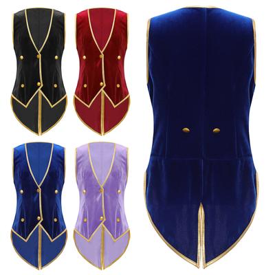 Kids Victorian Gentleman Costume Boy's Velvet Tailcoat & Vest, Medieval Steampunk Jacket for Halloween Dress Up Party