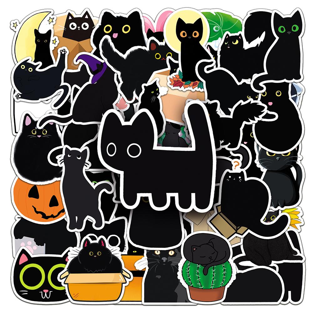 10/30/50pcs Funny Cartoon Black Cat Stickers Cute Graffiti Sticker Waterproof DIY Skateboard Phone Suitcase Car Decals