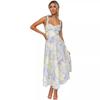 New Slim Fit and Slim Waisted V-neck Strap Printed Mid Length Dress for Women
