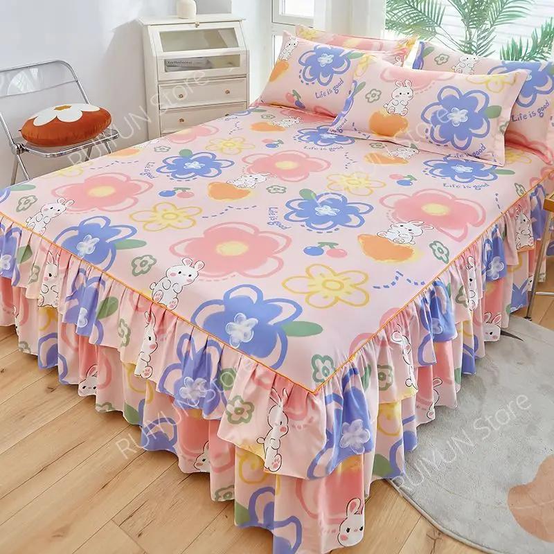 

Декоративна спідниця для ліжка для спальні «Принцеса» Двошарова спідниця для ліжкового покривала Протиковзкий чохол для матраца Покривало Простирадло для матраца 1pc Skirt 120x200cm