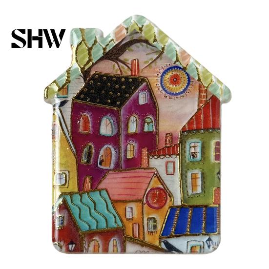 Vintage House Magnet Refrigerator Magnet, Colorful Fairy Tale Town Metal Cabinet Magnets Fridge Magnetic Kitchen Decoration Accessories Miniature Home
