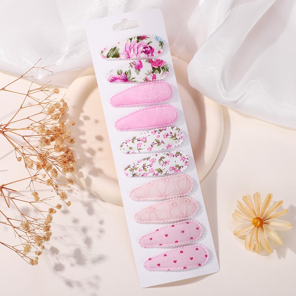 10Pcs/Lot Fresh Print Cotton Alloy Hair Clips for Kids Fabric Plaid BB Hairpins Girl Hairgripe Headwear Baby Hair Accessories