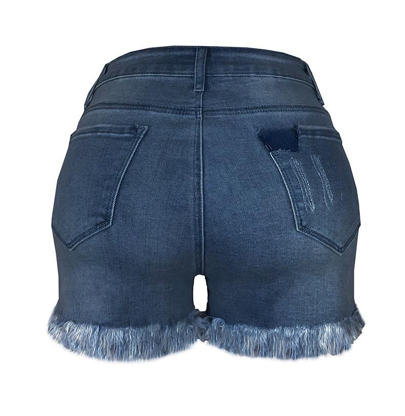 Women's Elastic Hole Tassel Sexy Fashion High Waist Denim Shorts