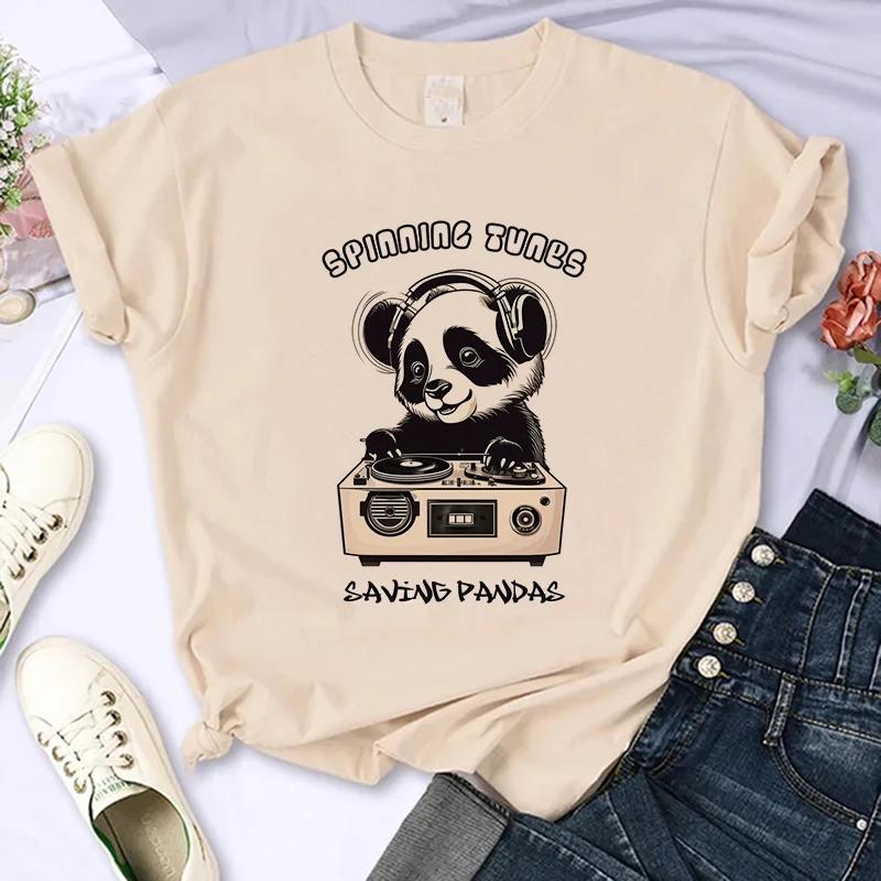 Funny Cute Panda Printed T Shirt for Women Summer Short Sleeve Cartoon Casual Creative T-shirt Vintage Round Neck Clothes