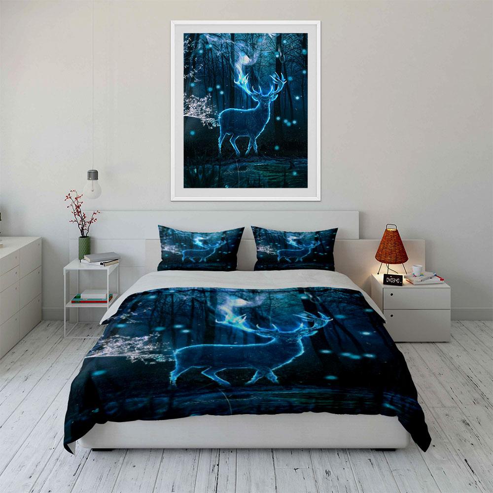 Glowing deer and forest. Bedding sets Duvet cover sets Duvet covers Pillowcases(1 * Duvet Cover 2 * Pillowcases without duvet insert)