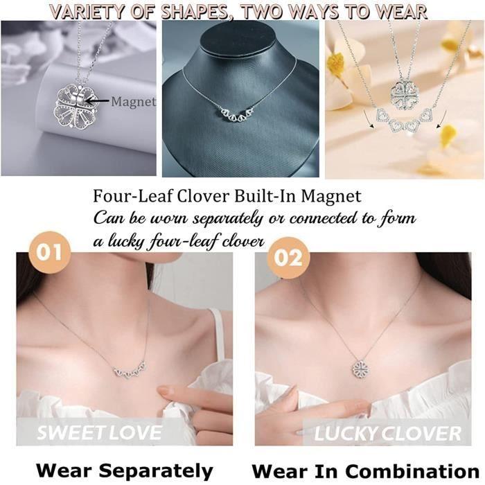Women's Necklace Four-Leaf Clover Heart Detachable Magnetic Pendant Valentine's Day Birthday Gift With[u1338]