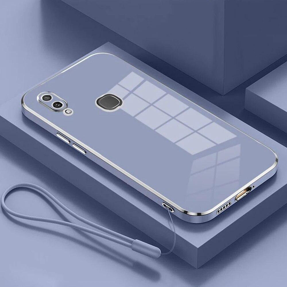 

Чехол для vivo Y11 2019 vivo Y11 2019, чехол для телефона vivo Y11 2019 1906, роскошные противоударные силиконовые чехлы с квадратным покрытием For vivo Y11 2019&Case & Strap синий/серый