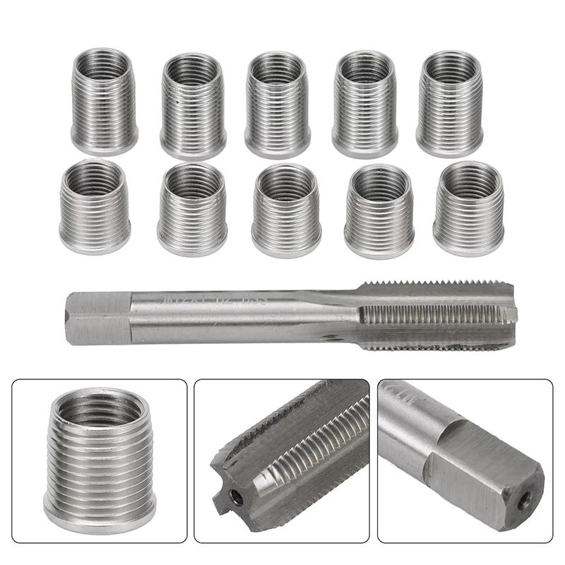 Universelle Reparaturwerkzeuge für Zündkerzengewindebohrungen M10/M12/M14 Metallgewindeeinsätze mit Gewindebohrer für Generatoren Autoreparatur Zündspulen-Werkzeugsatz