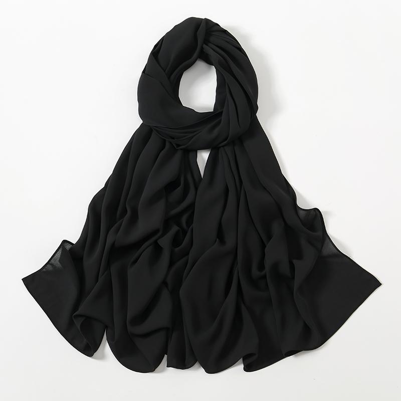 Women Heavy Chiffon Hijab Scarf Premium Chiffon Muslim Hijabs Plain Good Stitching Maxi Wrap Solid Color Musulman Femme Shawls