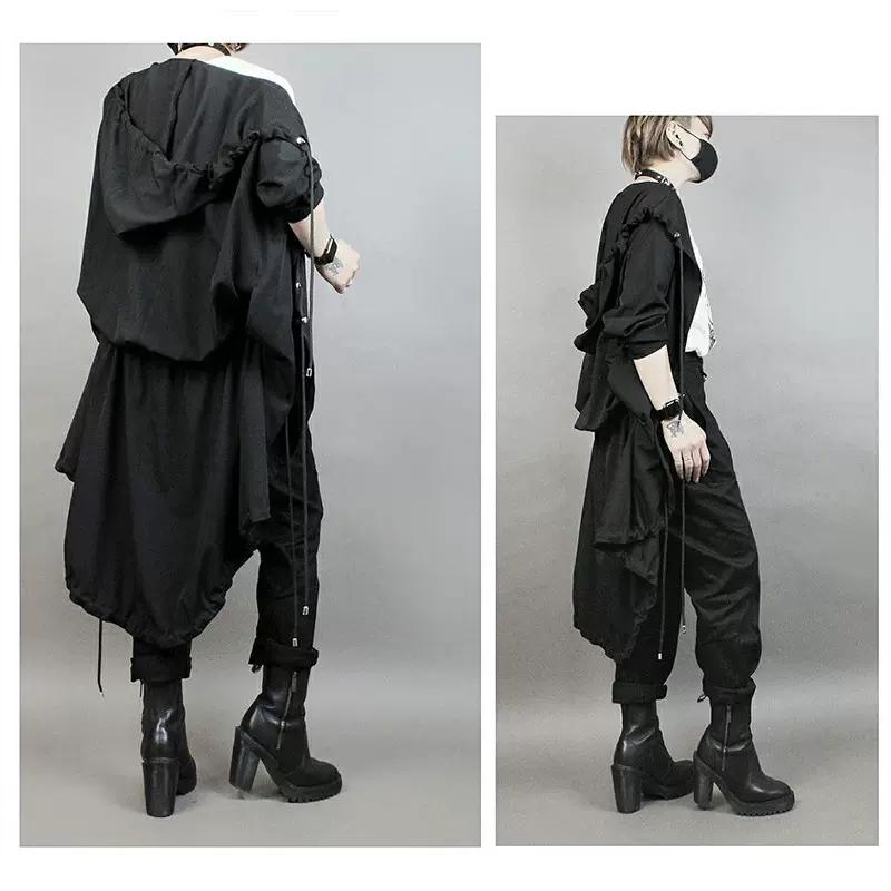 2025 Hip Hop Punk Trench Coat Hooded Cloak Men Women Harajuku Casual Long Jacket Gothic Vintage Gabardina