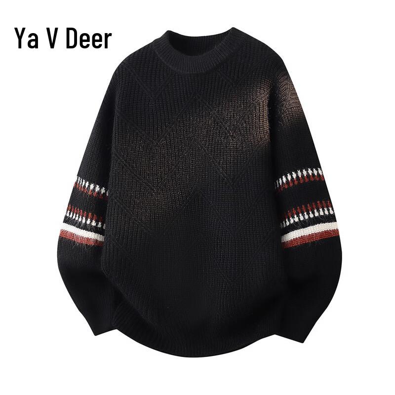 Yalu Men s Retro Jacquard Round Neck Sweater L