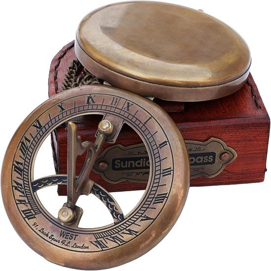 Brass Sundial Push Open Compass Steampunk Accessory  Unique Gift for Men  Beautiful Handmade Sundial Clock  for Him  Decor