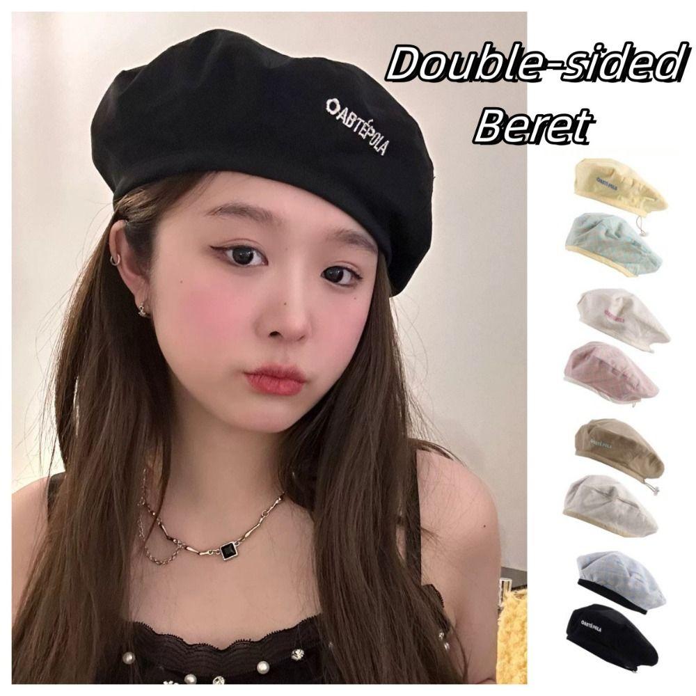 Flat Women Beanie Hat Solid Color Octagonal Caps Casual Double-sided Beret  Women
