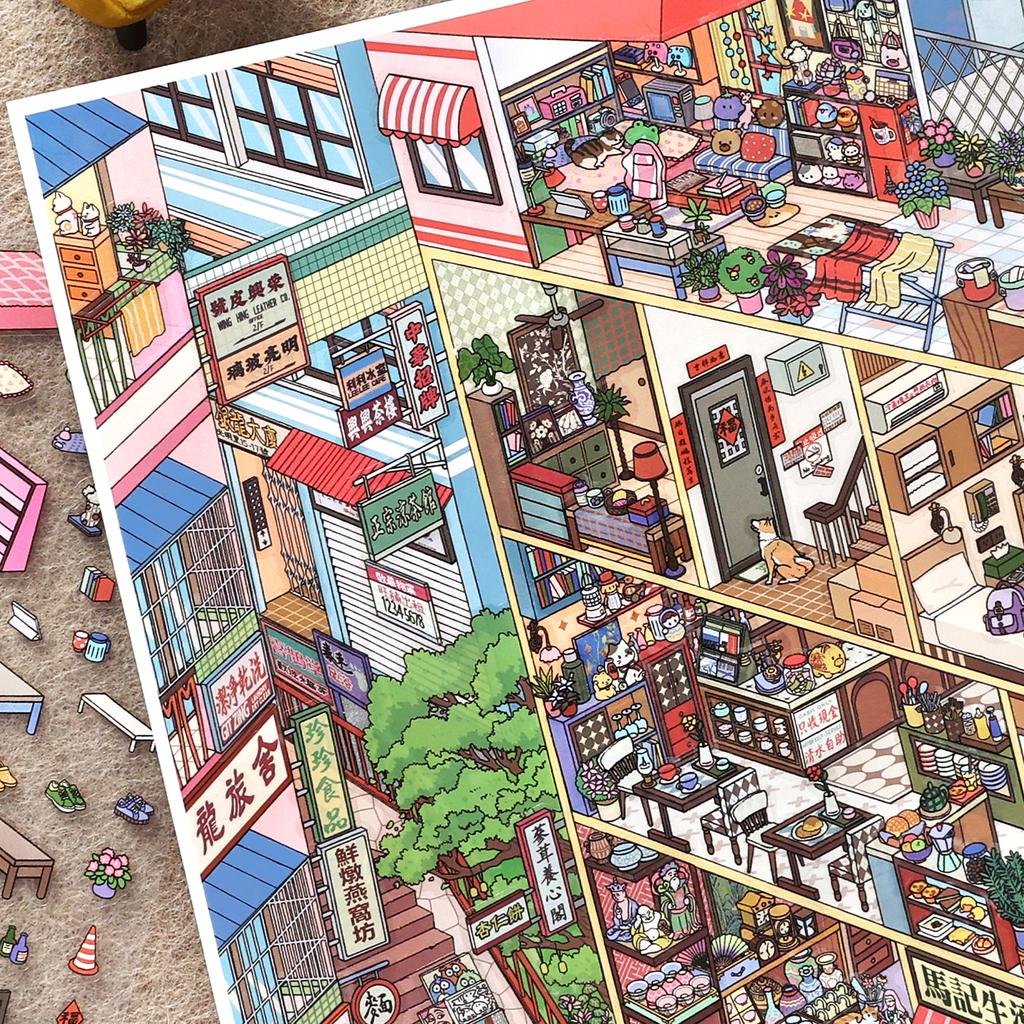 Kawaii City Street Scene 3D City Walk Landscape Sticker  DIY Pocket Cabin Scene Festival Gift