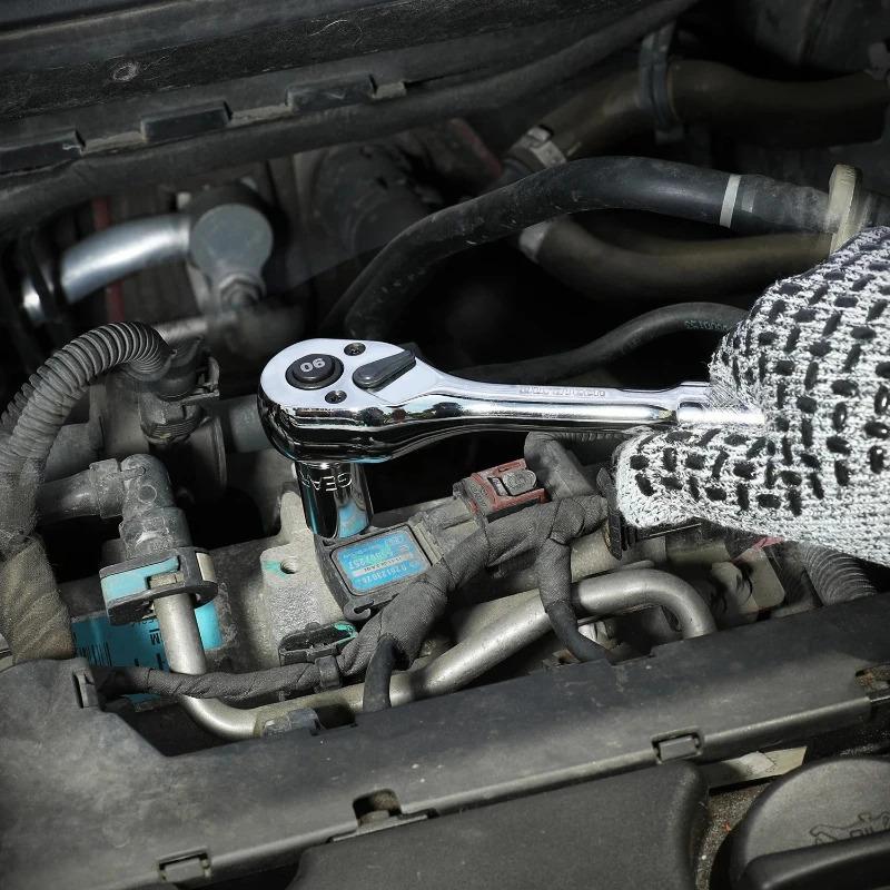 2pcs Ratchet Wrench, 1/4 Drive 24-Tooth Reversible Socket Ratchet With Quick Release, Chrome Alloy , Fully Polished