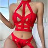 Hot and Sexy Motorcycle Splicing Strap Hanging Neck Fun Underwear Simple and Tempting Women's Underwear Set