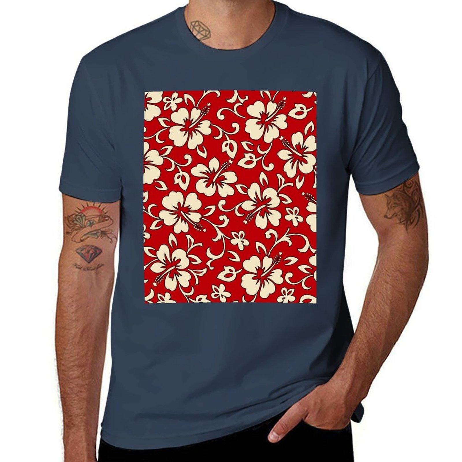 Hawaiian Hibiscus Aloha Red Print Shirt Malia TShirt Work Outdoor TShirt for Men M