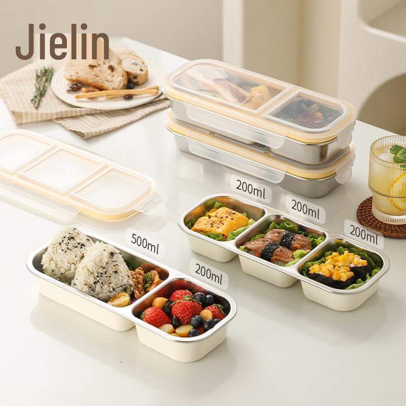 304 Stainless Steel Fat-Reducing Bento Box with Portion Control and Dividers Natural 3 Compartments 1190₽
