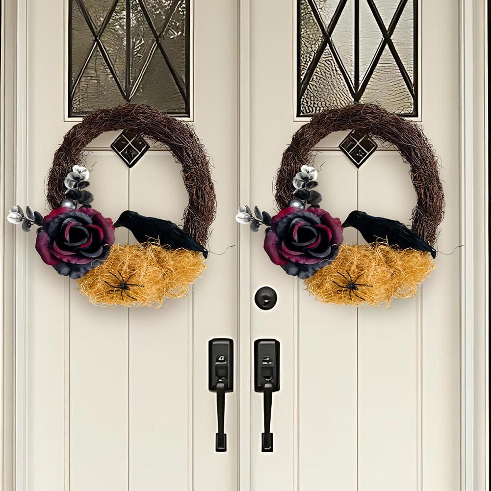 Věnec s vraní dekorací Věnec z mrtvých větví Halloweenský věnec