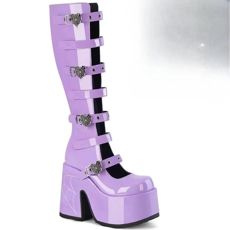 

Женские ботфорты до бедра Черные Панк Готика Женские Сексуальные Длинные Сапоги Большого Размера Женская Обувь на Платформе Кожаные Рыцарские Сапоги на Танкетке 43