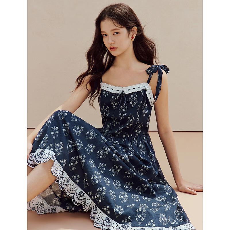 INMAN 100% Cotton French Floral Spaghetti Strap Midi Dress