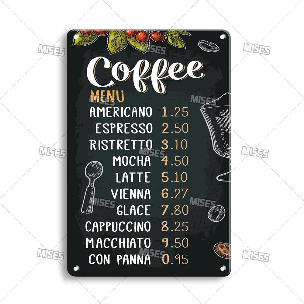 MISES Kaffemeny Väggskylt i metall Plåt Café Metallplakett Vintage Metallskylt Hem Café Studio Metallaffisch Industriell Dekorskylt