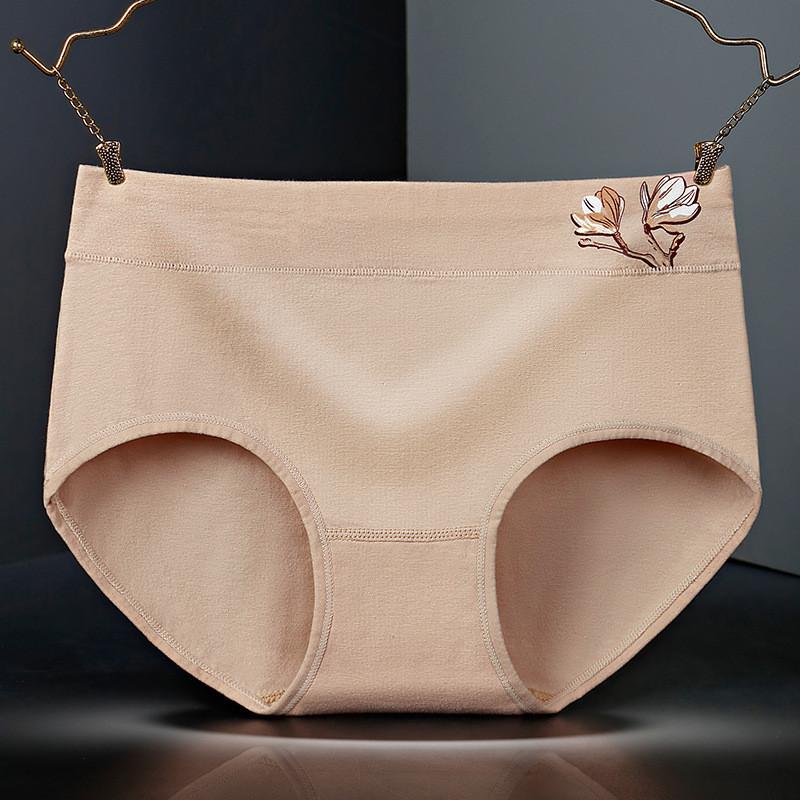 

Waist Breathable Mid Cotton Briefs With Beautiful Floral Design Women For Light Apricot,L