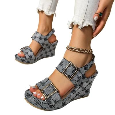 Women's High Heel Wedges Sandals Buckle Strap Mixed Colors Women's Platform Shoes 2024 Fashion Women's Open Toe Heeled Sandals