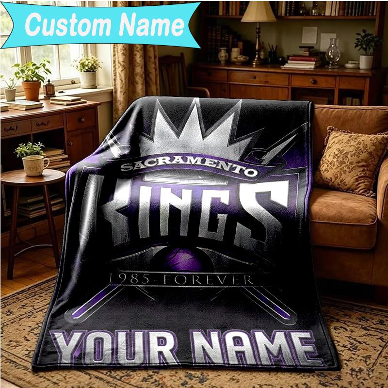 1PC Custom Name Blanket Sacramento Basketball Logo Flannel blankets Patterns Throw Blanket All-Season Soft Gift for Couch, Bed, Camping, Birthday gift