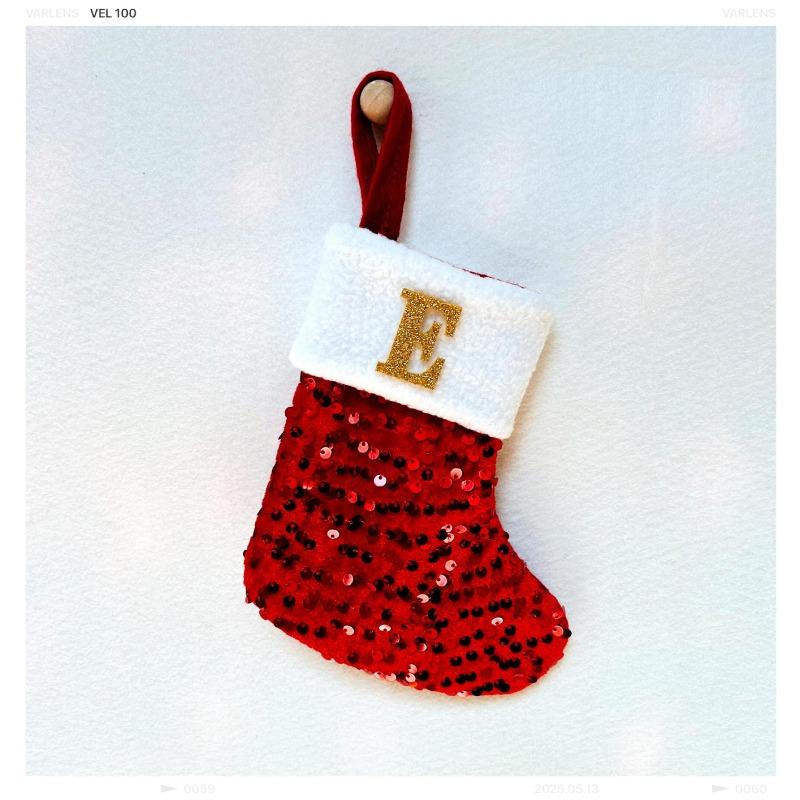 New creative DIY silver sequined knitted socks red letter christmas stockings christmas day decorative knickknacks