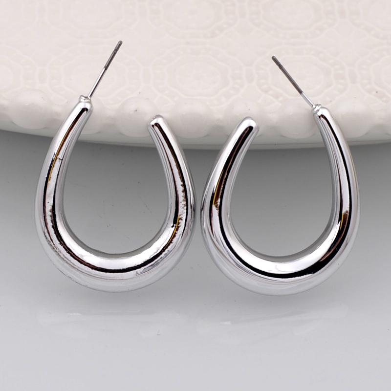 Women's Chunky Open Oval Dangle Earrings for Wedding Party European Vintage Golden Copper Color Geometry Punk Zircon Gift