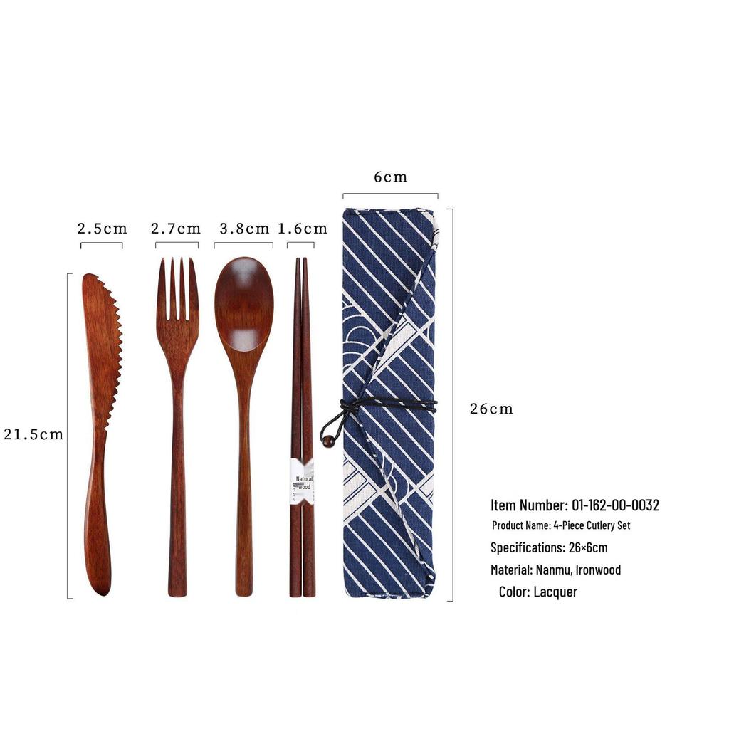 Japanese Korean Wooden Spoon & Chopsticks Set - Portable Tableware for Soup, Rice, and Serving.