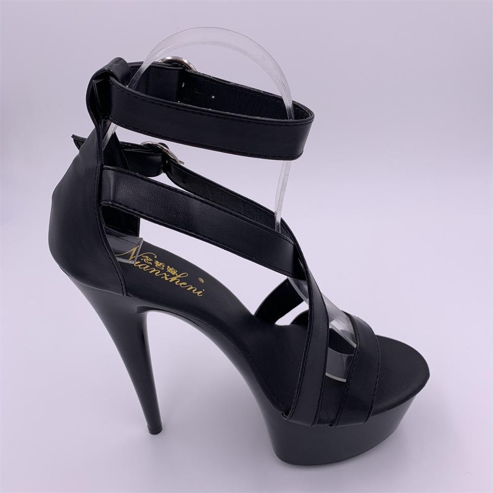 

Summer black waterproof table fashion buckle round head one size thin heel super high heel 15CM fashion sandals 46 чёрный