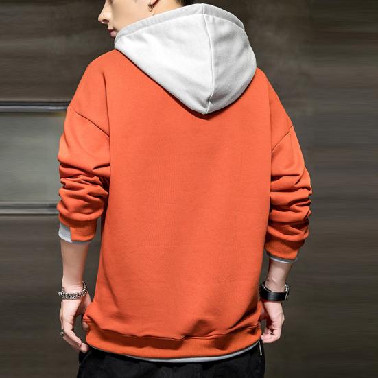 Men Autumn Hoodie Loose Hooded Contrasting Colors Hip Hop Casual Keep Warm Drawstring Korean Style Pullover Spring Hoodie Male Clothes