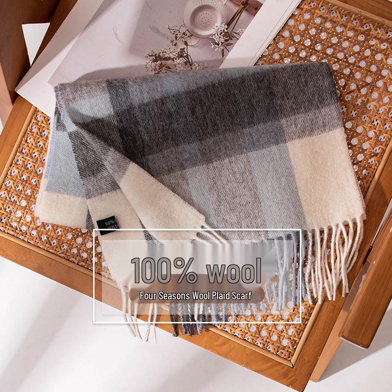 Elegant 100% Wool Tassel Scarf: Stylish Neck Warmer & Sunshade